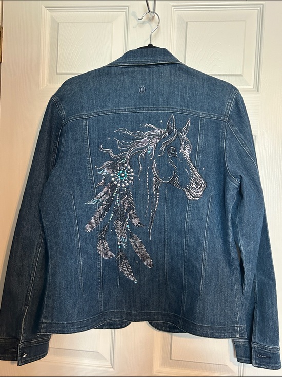 Christine Alexander Jackets & Blazers - Christine Alexander Dark Blue Denim Jacket with Crystal Accents